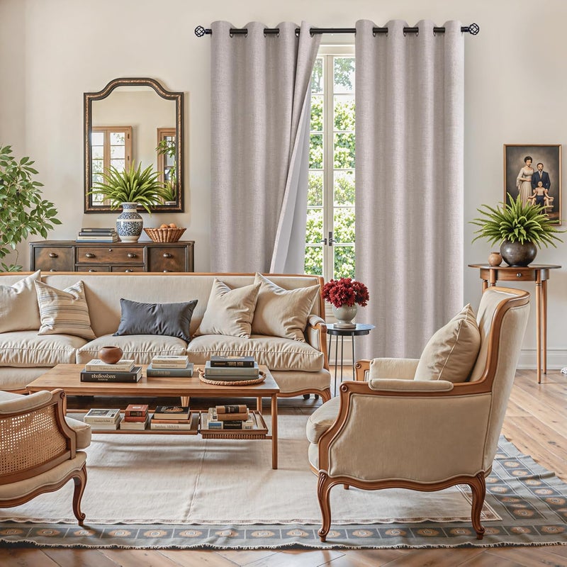 YoungsTex Beige Linen Blackout Curtains 84 Inch Length for Living Room, Thermal Insulated Winter Drapes with Grommet Room Darkening Thick Privacy for Bedroom Windows, 2 Panels, 52 X 84 Inch - Image 4